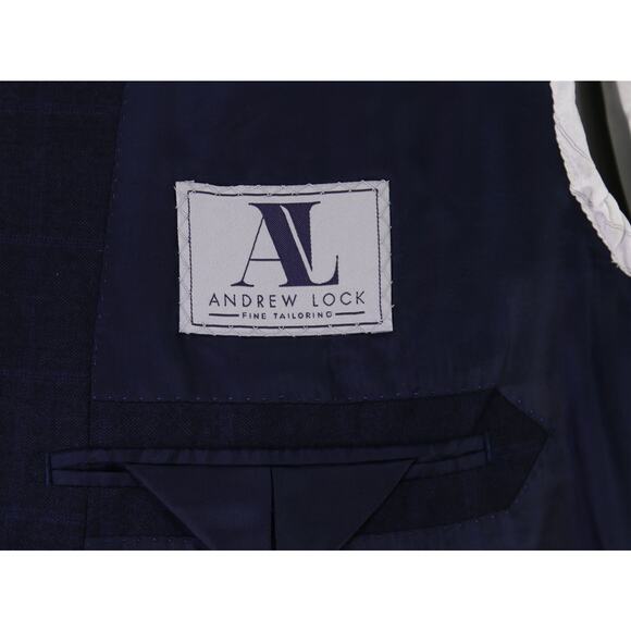 Andrew Lock Bespoke Tailored Navy Blue Windowpane Wool Fleece 2Btn Sportcoat 48L - Picture 9 of 11